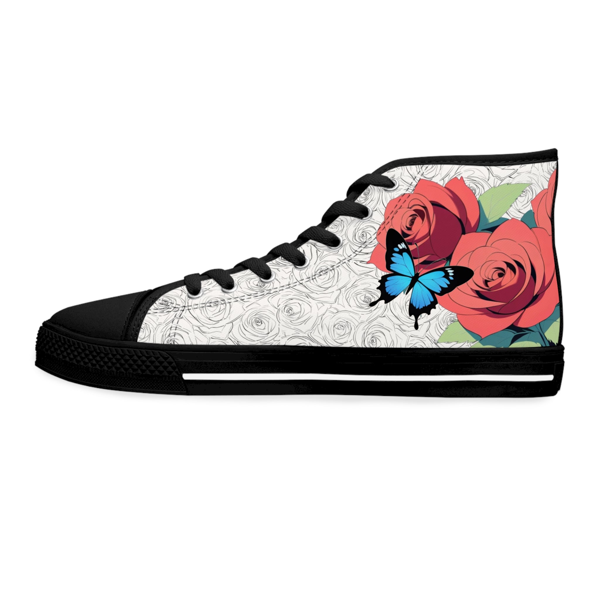 Roses And Butterfly High Top Sneakers (Women's)