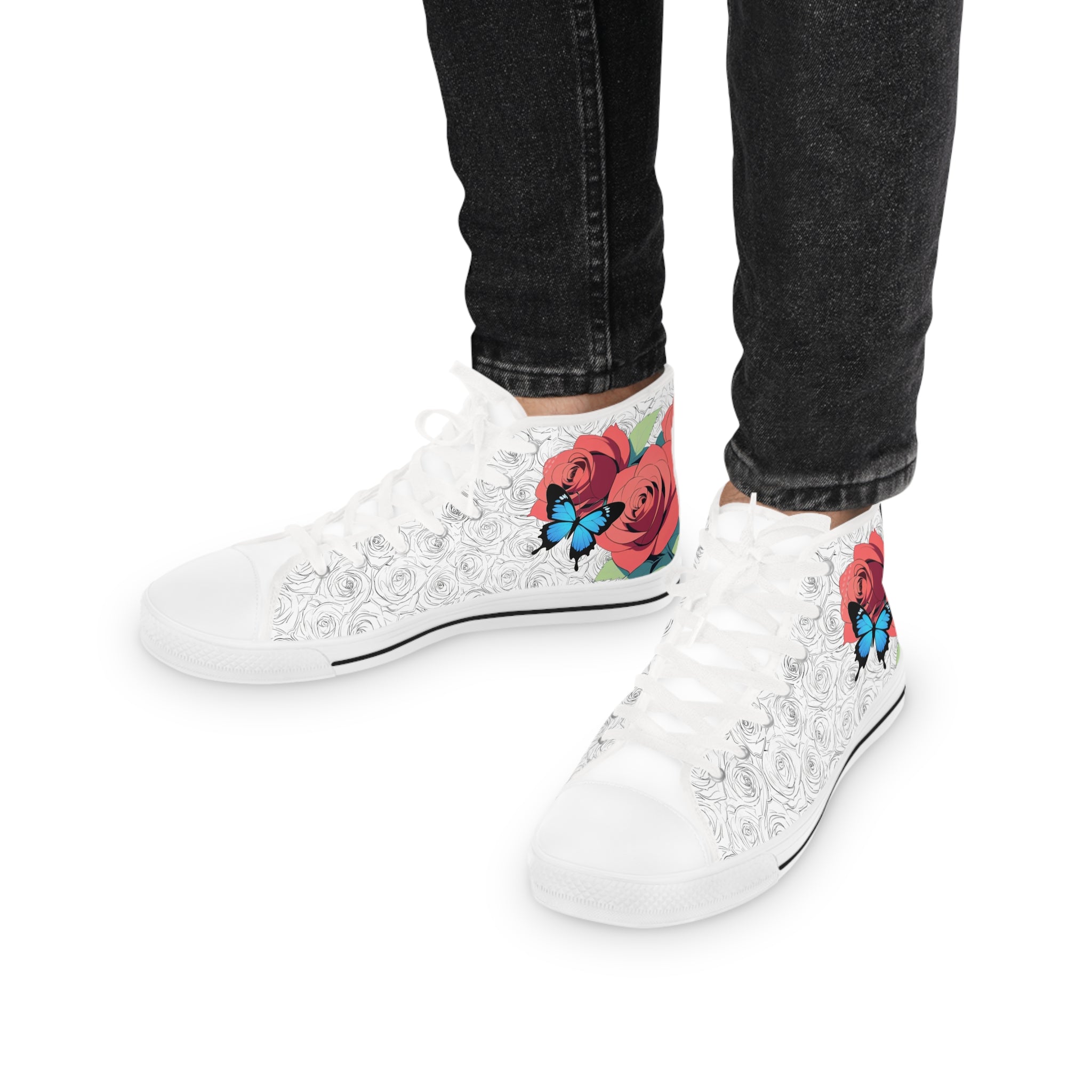 Roses And Butterfly High Top Sneakers (Men's)