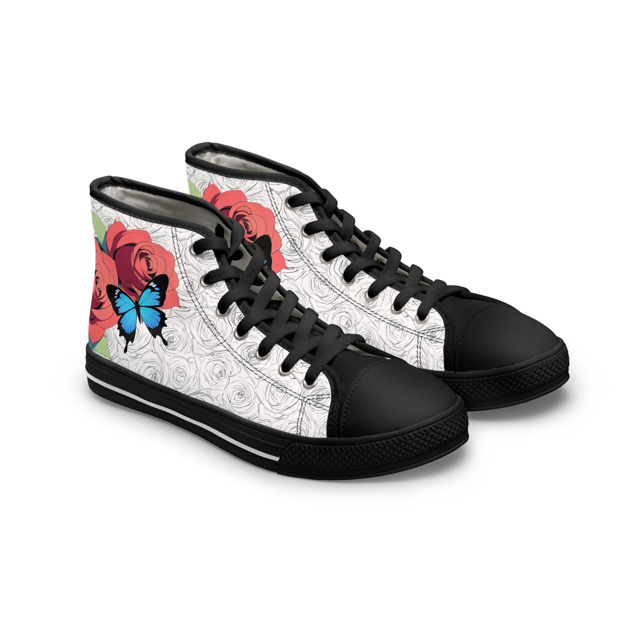 Roses And Butterfly High Top Sneakers (Women's)