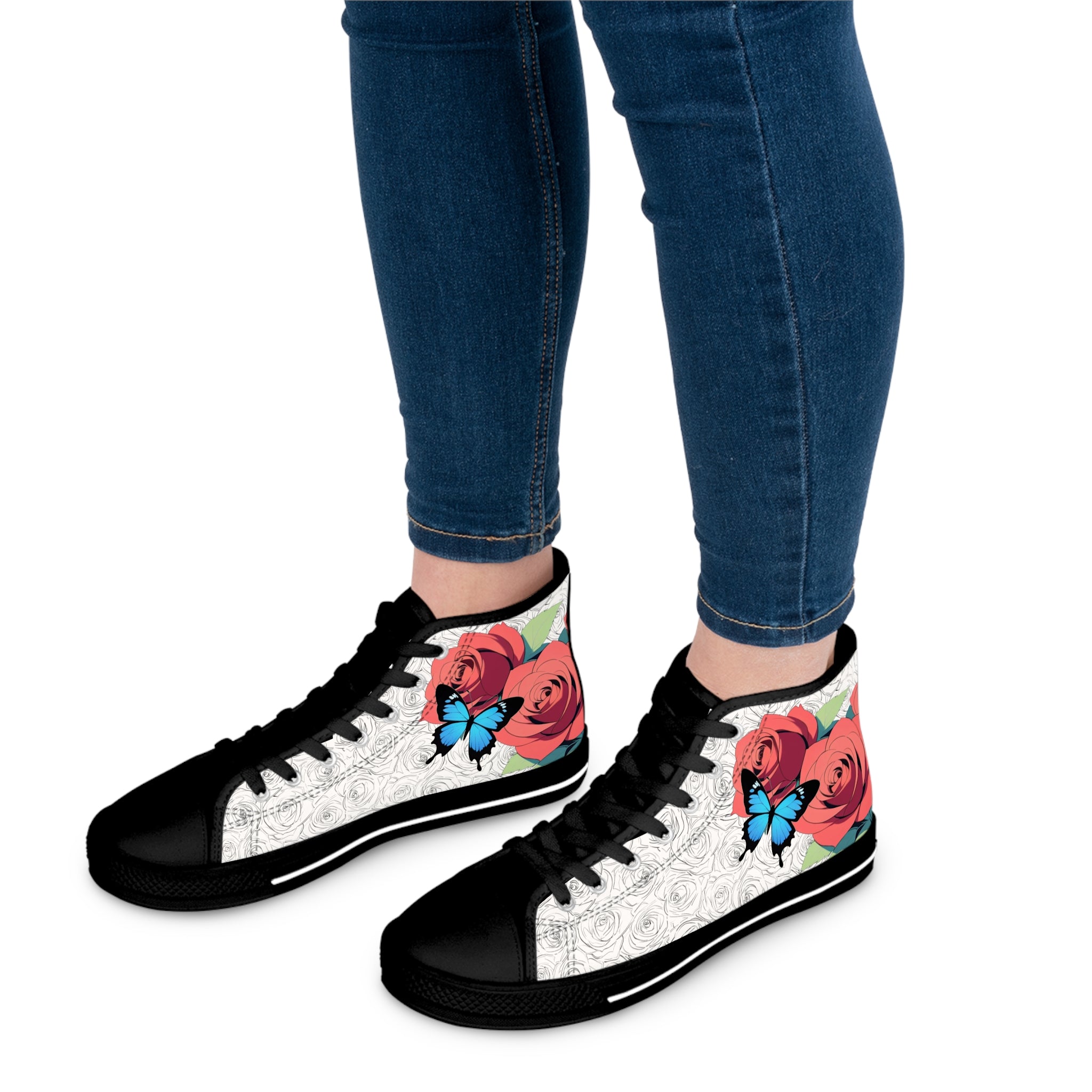 Roses And Butterfly High Top Sneakers (Women's)