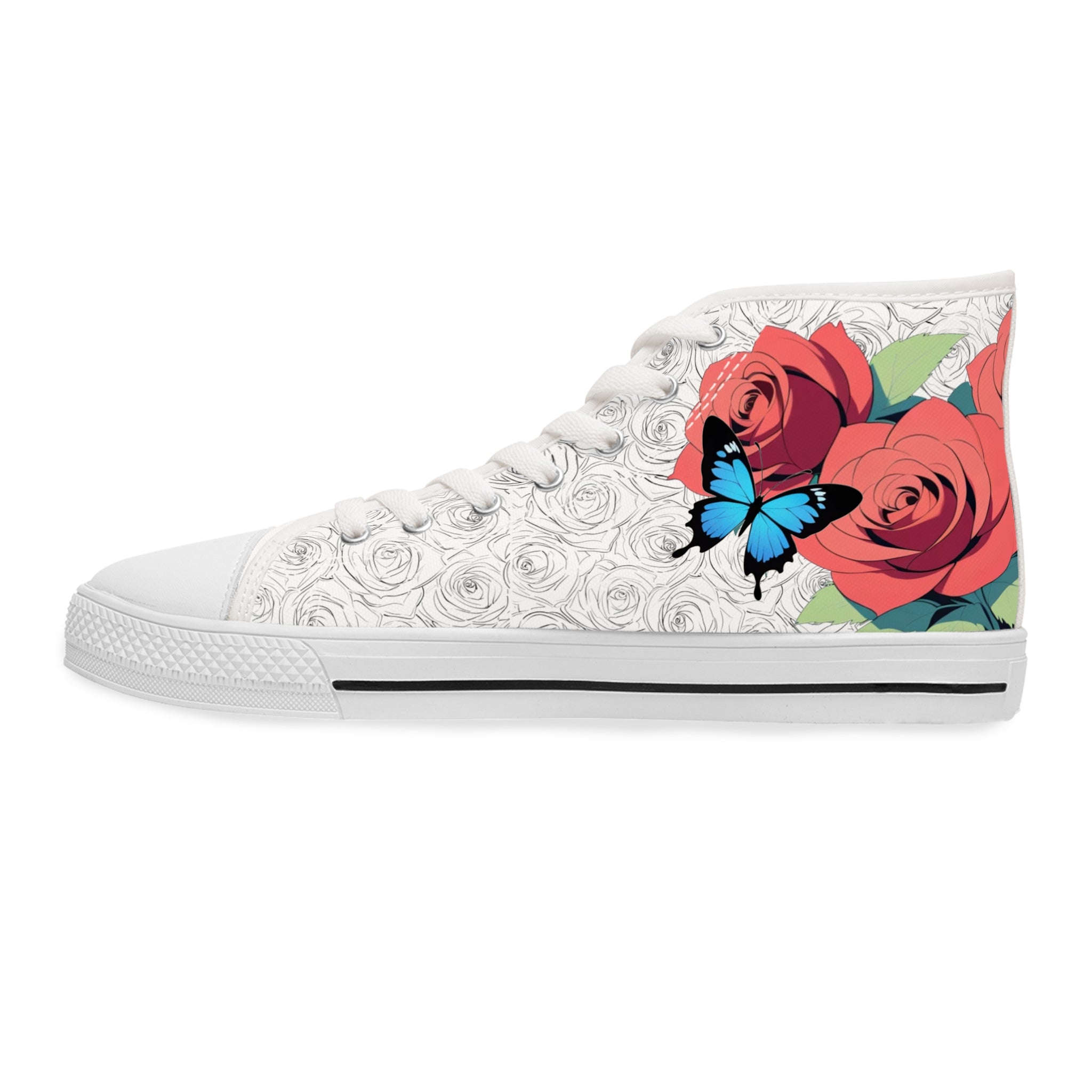 Roses And Butterfly High Top Sneakers (Women's)