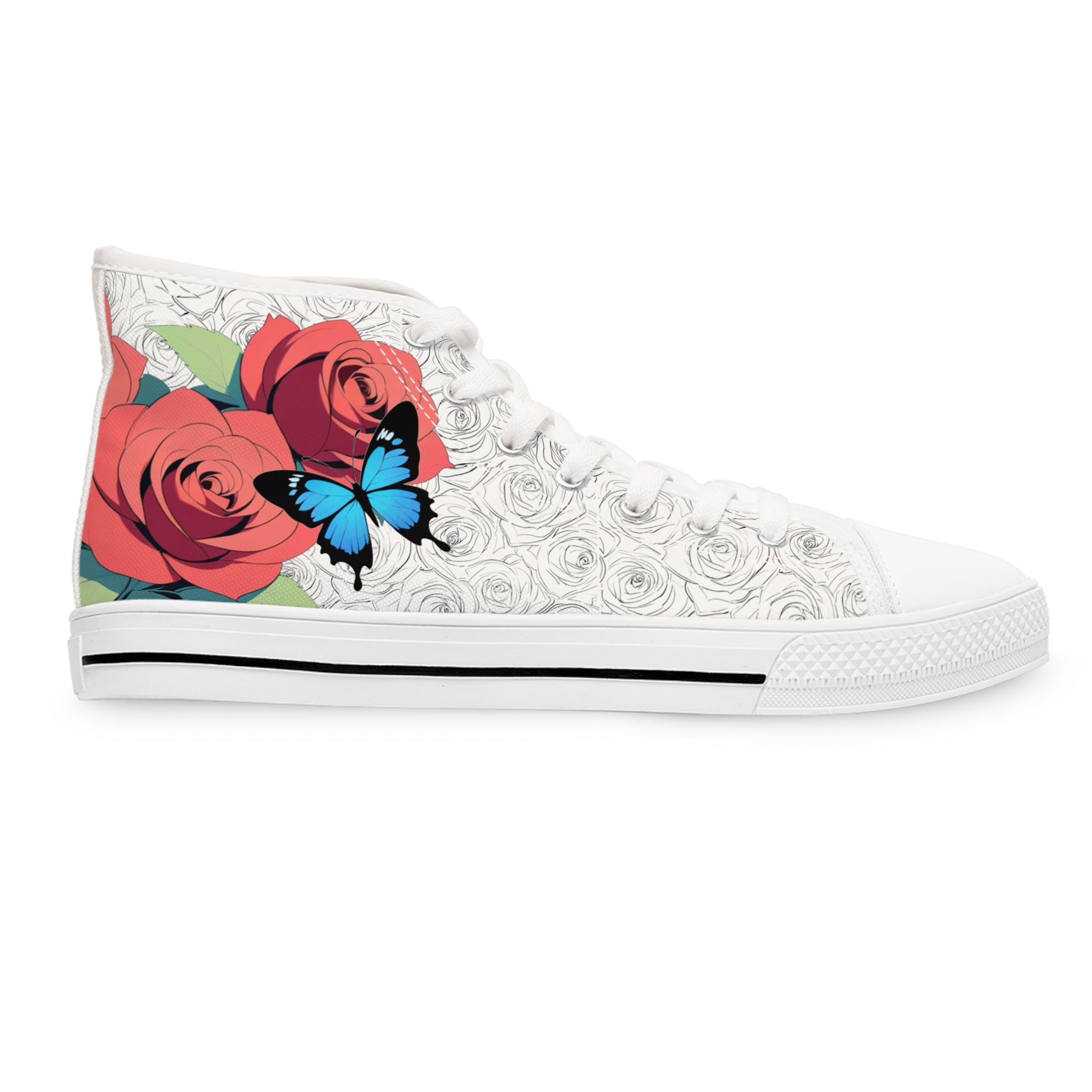 Roses And Butterfly High Top Sneakers (Women's)