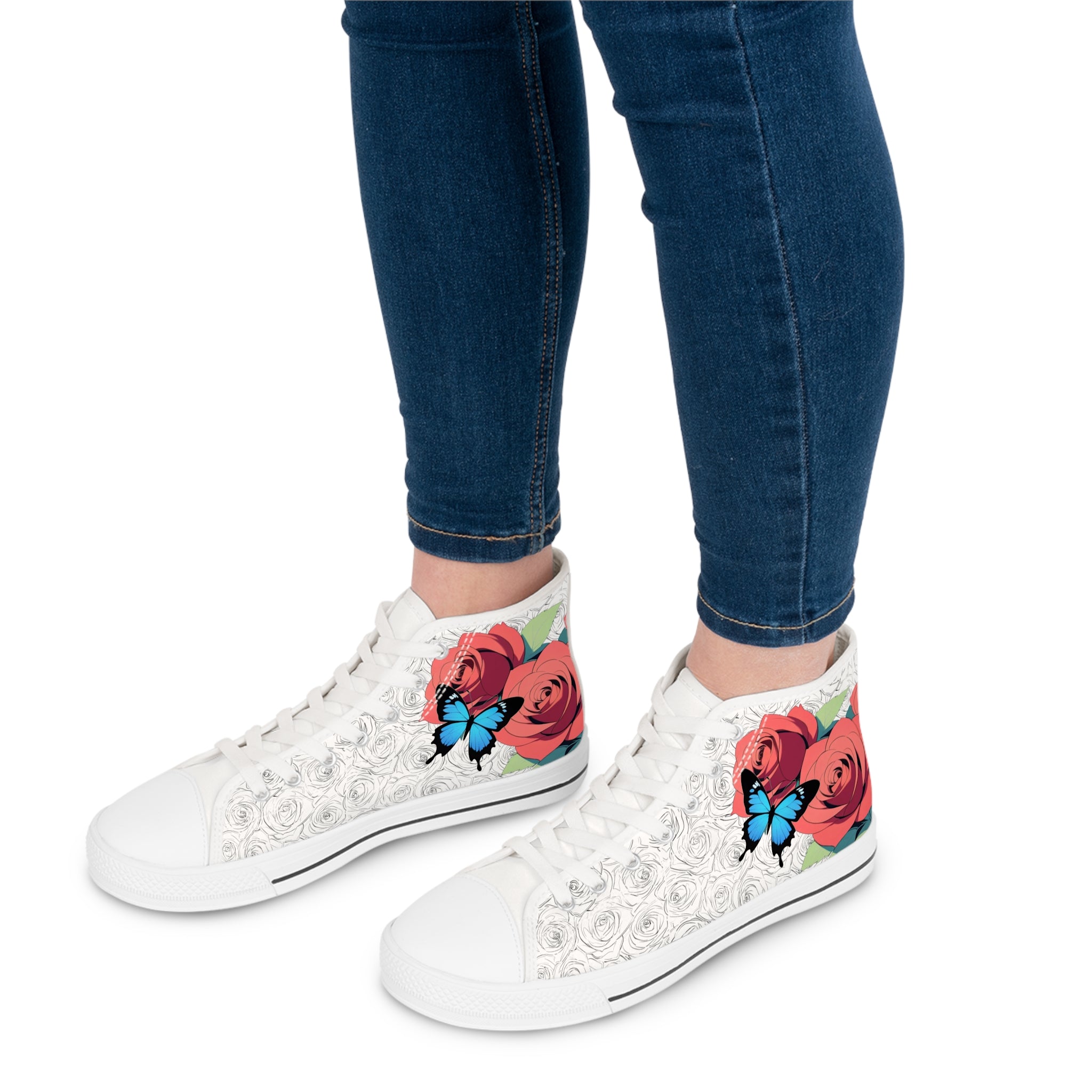 Roses And Butterfly High Top Sneakers (Women's)