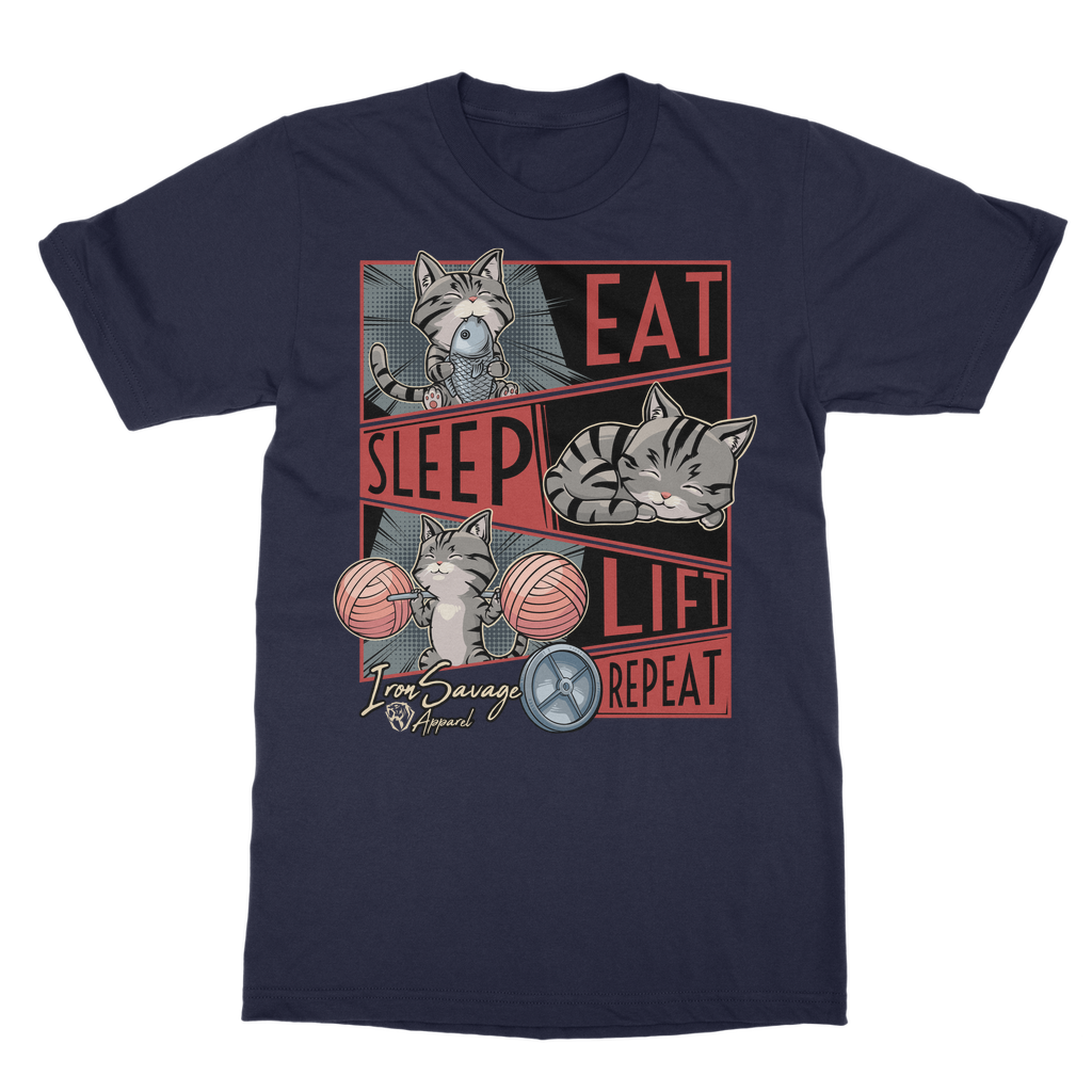 Eat, Sleep, Lift, Repeat Cat T-shirt (UK)