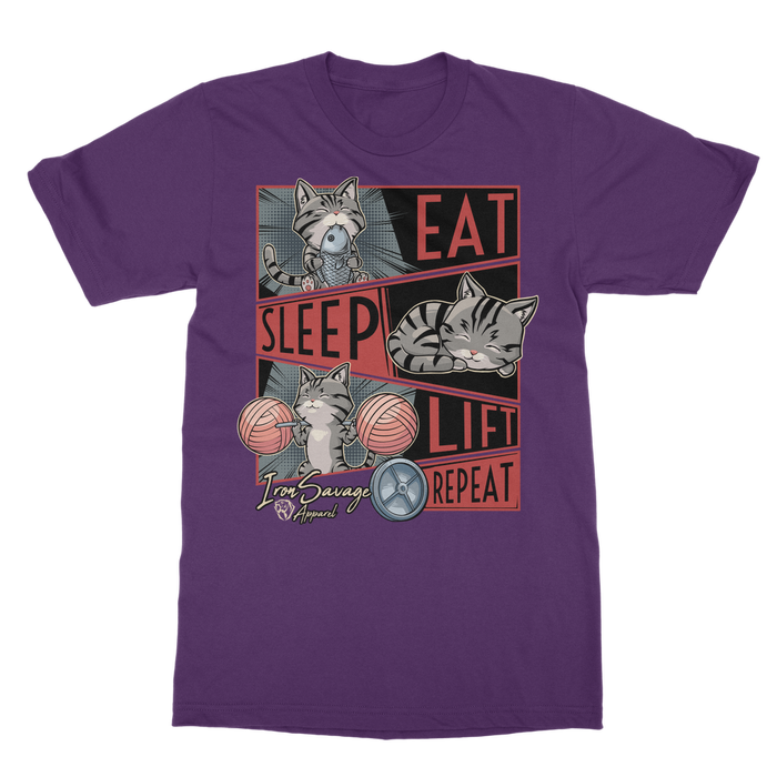 Eat, Sleep, Lift, Repeat Cat T-shirt (UK)