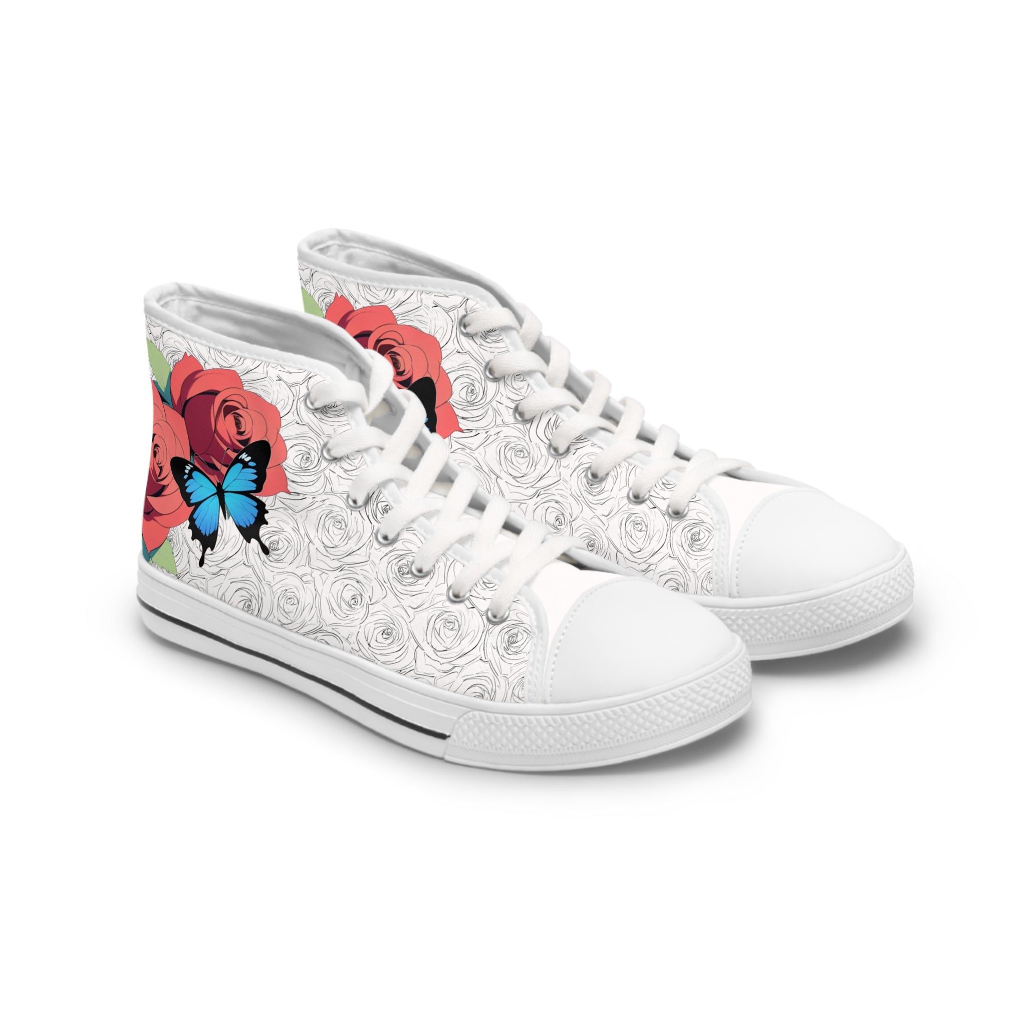 Roses And Butterfly High Top Sneakers (Women's)