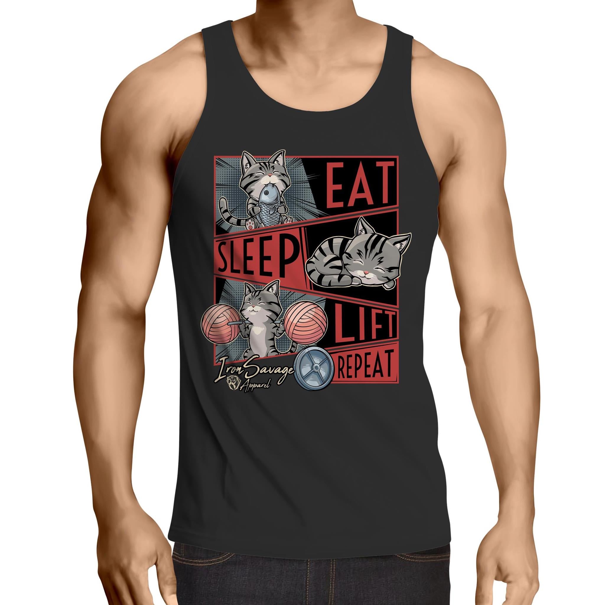 Eat, Sleep, Lift, Repeat Cat Tank (AU)