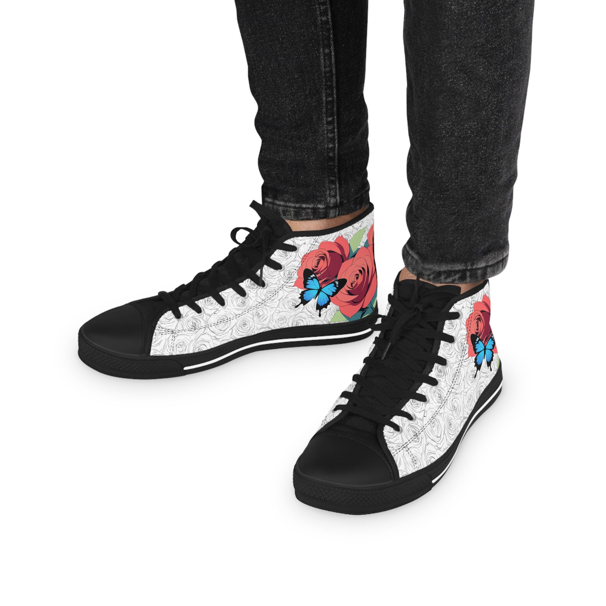 Roses And Butterfly High Top Sneakers (Men's)