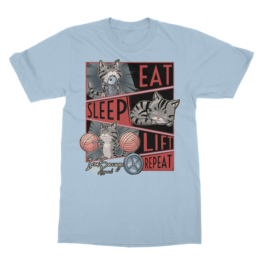 Eat, Sleep, Lift, Repeat Cat T-shirt (UK)