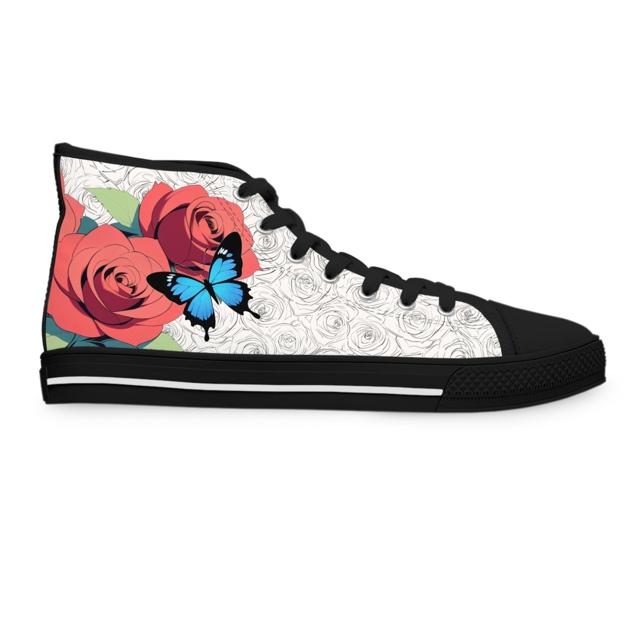 Roses And Butterfly High Top Sneakers (Women's)