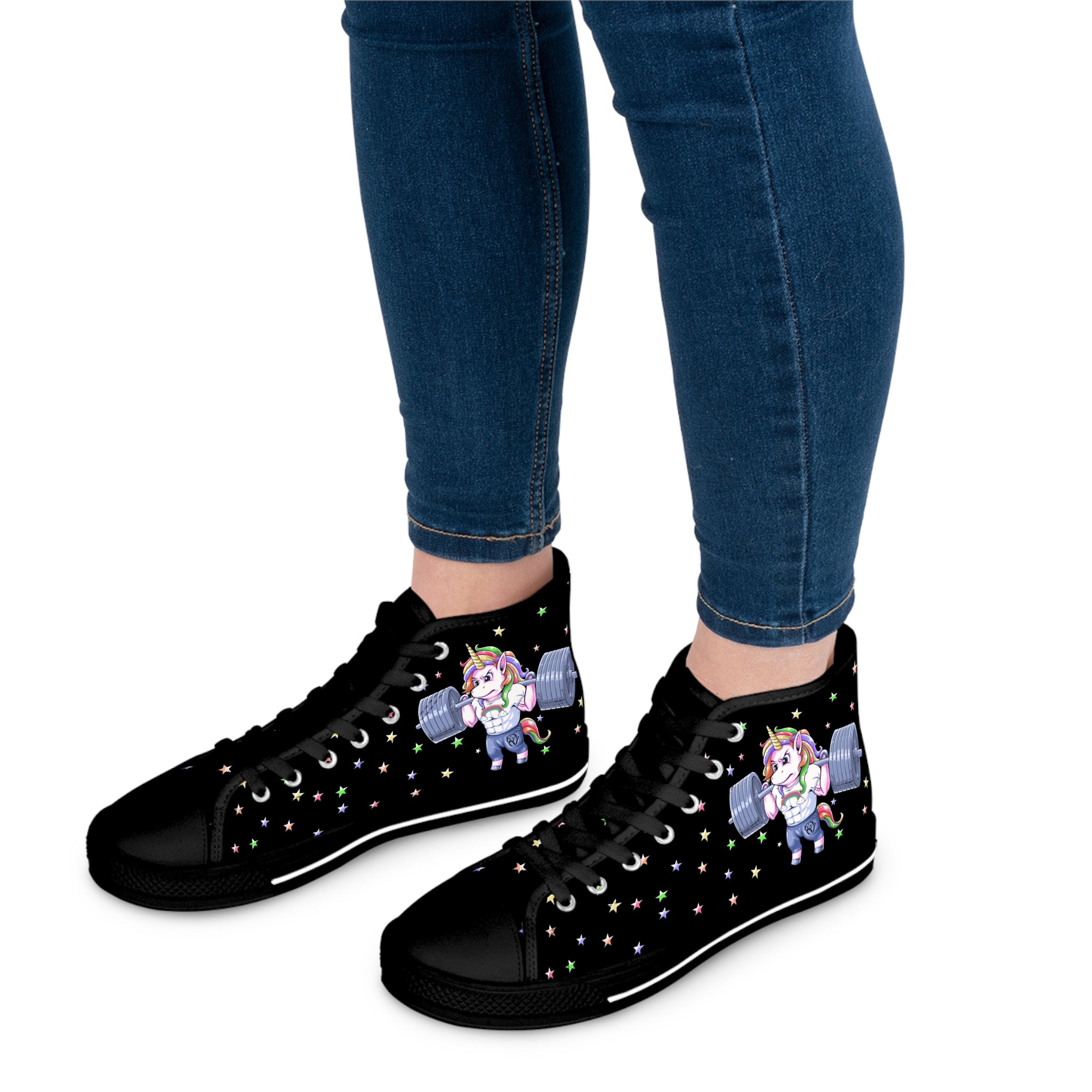 Squatting Unicorn High Top Sneakers (Women's)