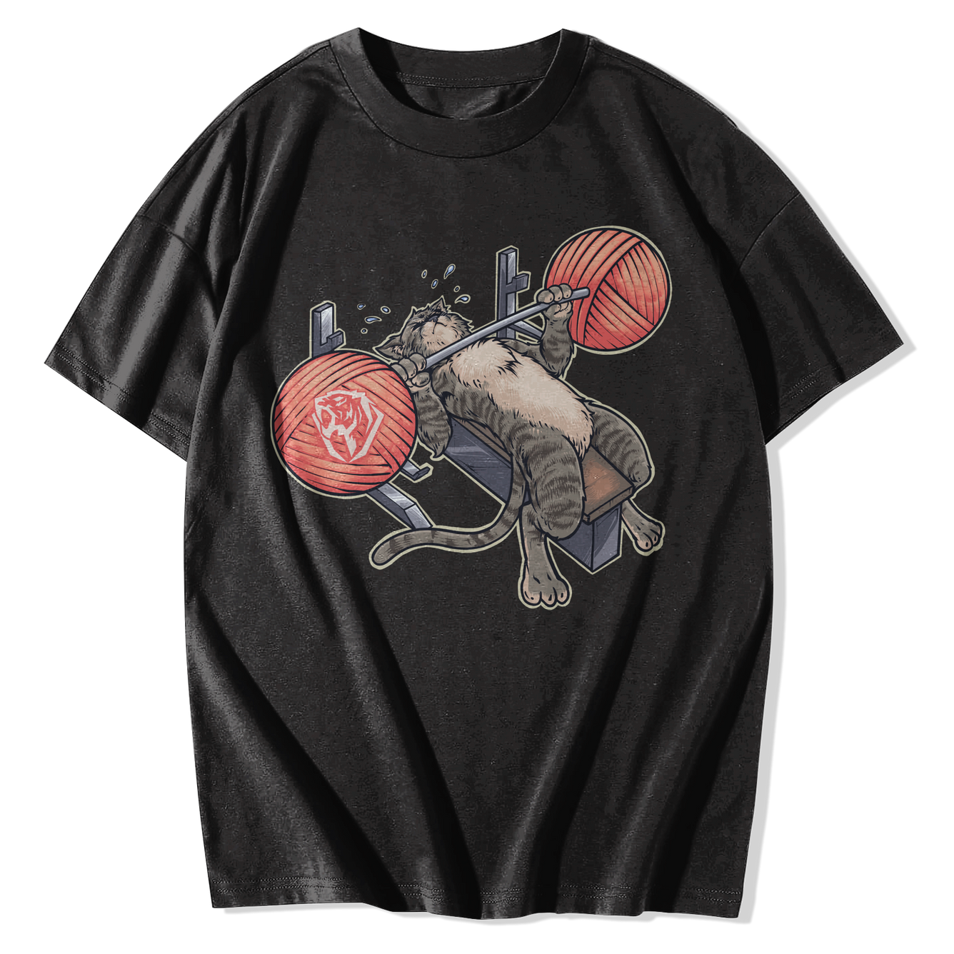 Benchpressing Brown Tabby Cat Oversized Tee