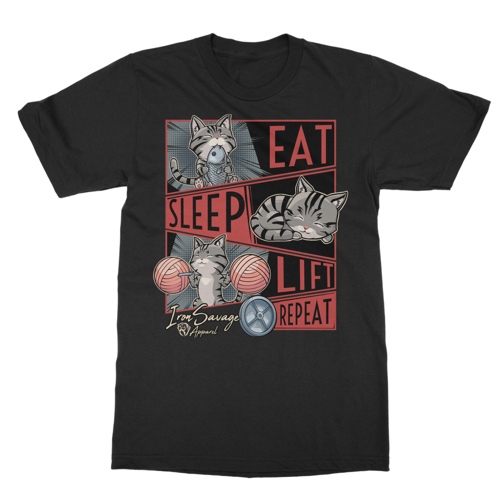 Eat, Sleep, Lift, Repeat Cat T-shirt (UK)