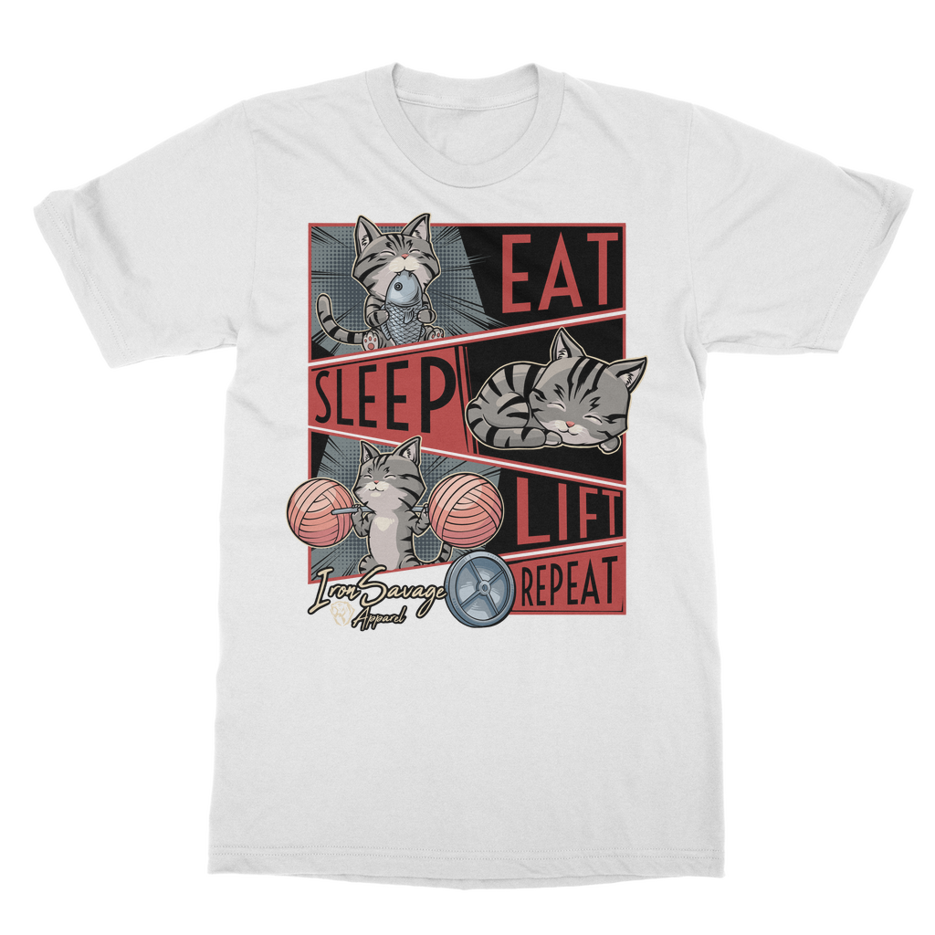 Eat, Sleep, Lift, Repeat Cat T-shirt (UK)