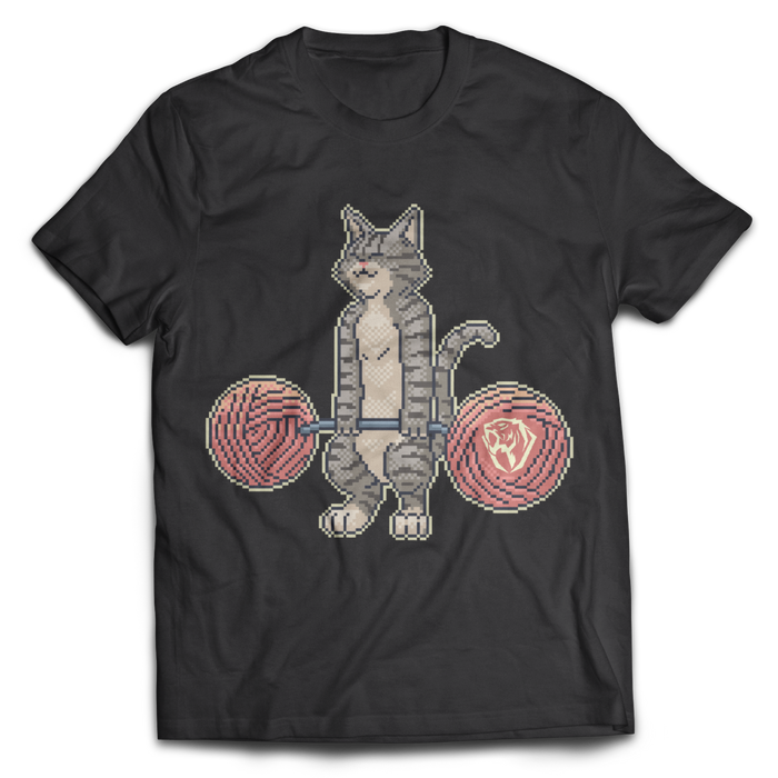 Deadlifting Tabby Cat Tee [16-bit Pixel Edition]