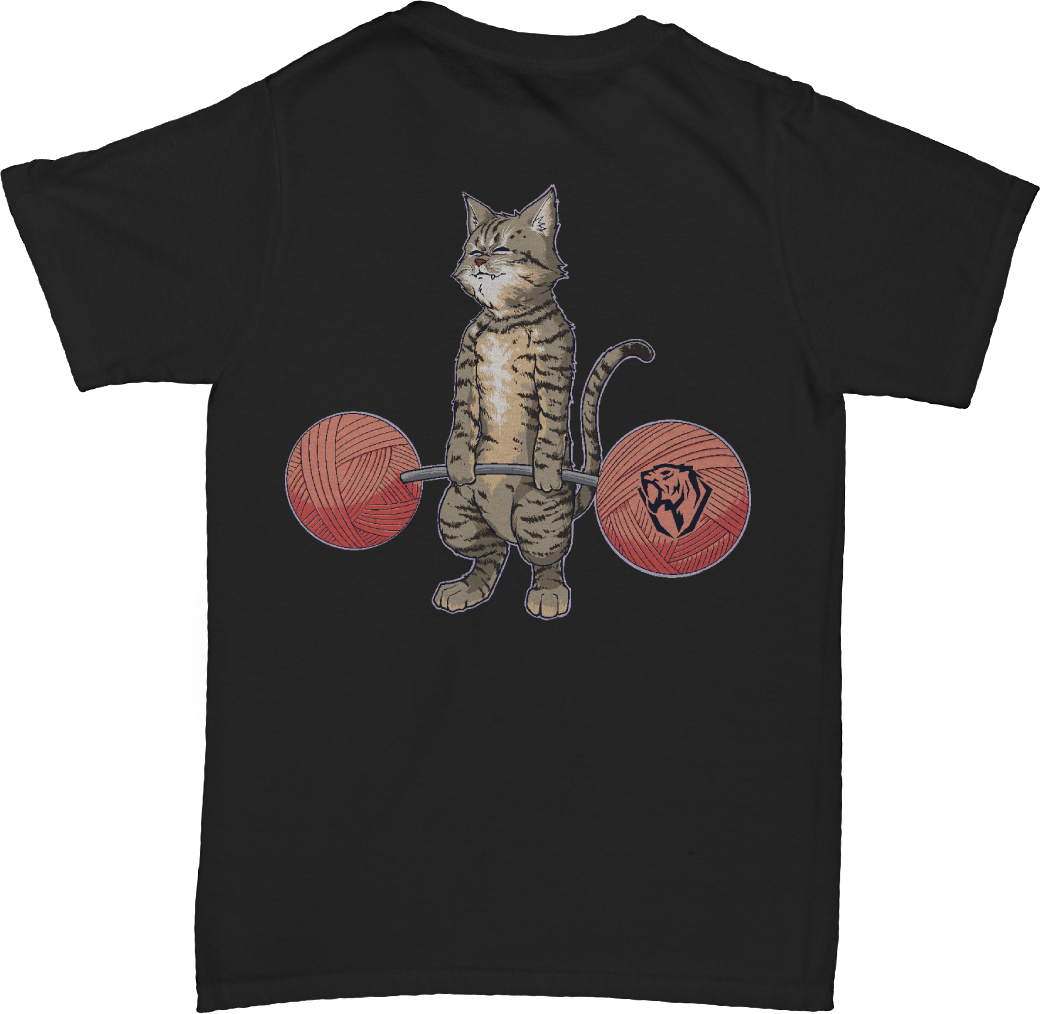 Deadlifting Tabby Cat Tee (Back Print)