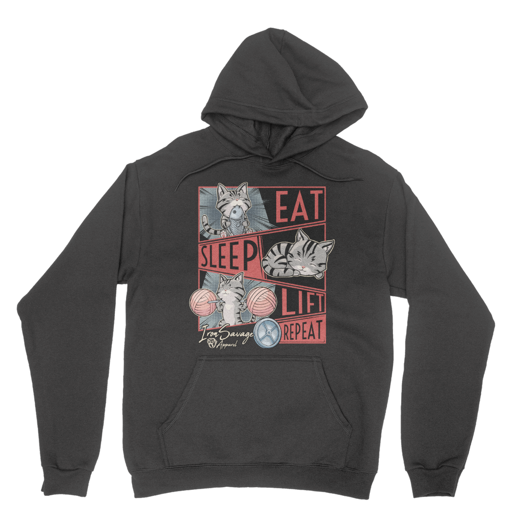 Eat, Sleep, Lift, Repeat Cat Hoodie