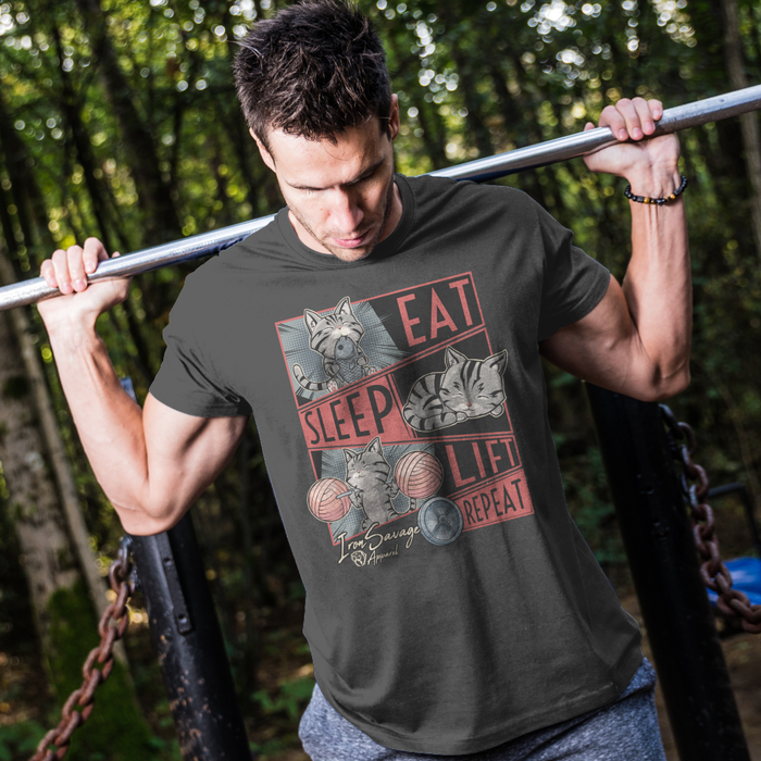 Eat, Sleep, Lift, Repeat Cat T-shirt (UK)