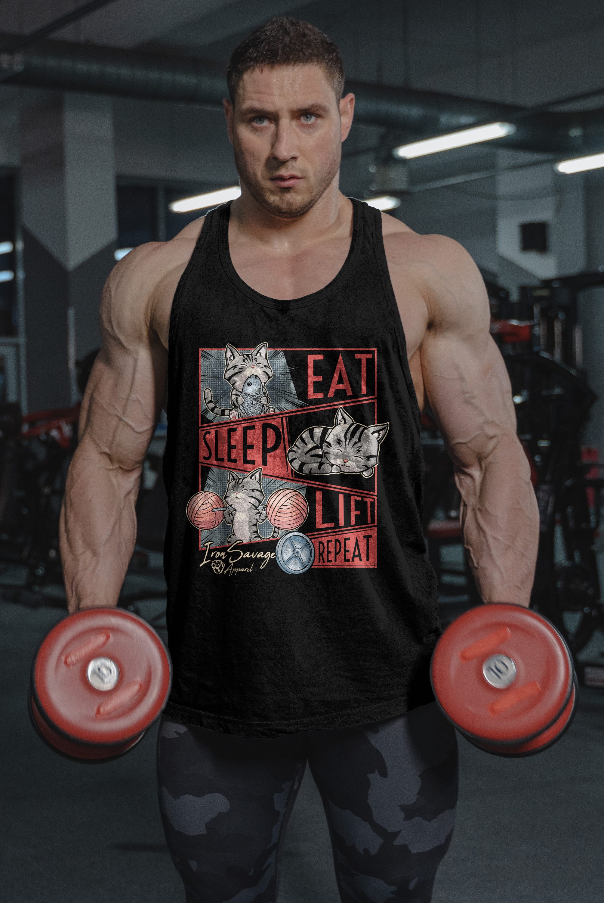 Eat, Sleep, Lift, Repeat Cat Tank