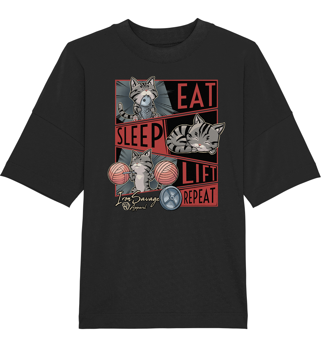 Eat, Sleep, Lift, Repeat Cat Oversized Tee