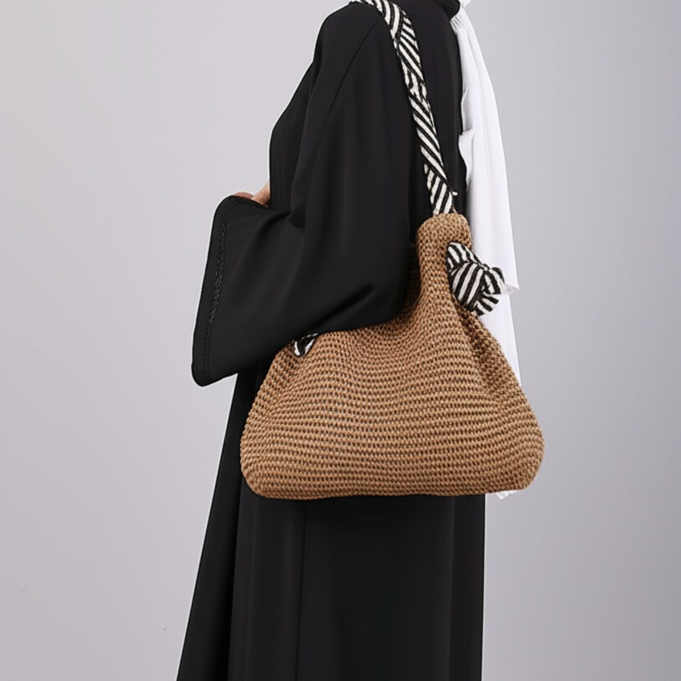 Lunari Boho Straw Woven Tote Bag