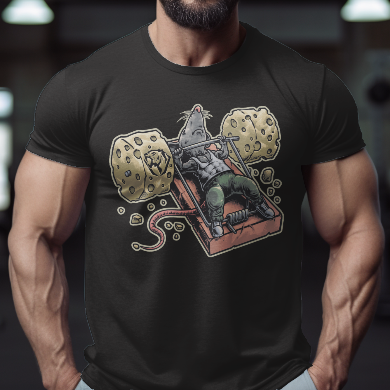 Mighty Mouse Benchpressing T-shirt