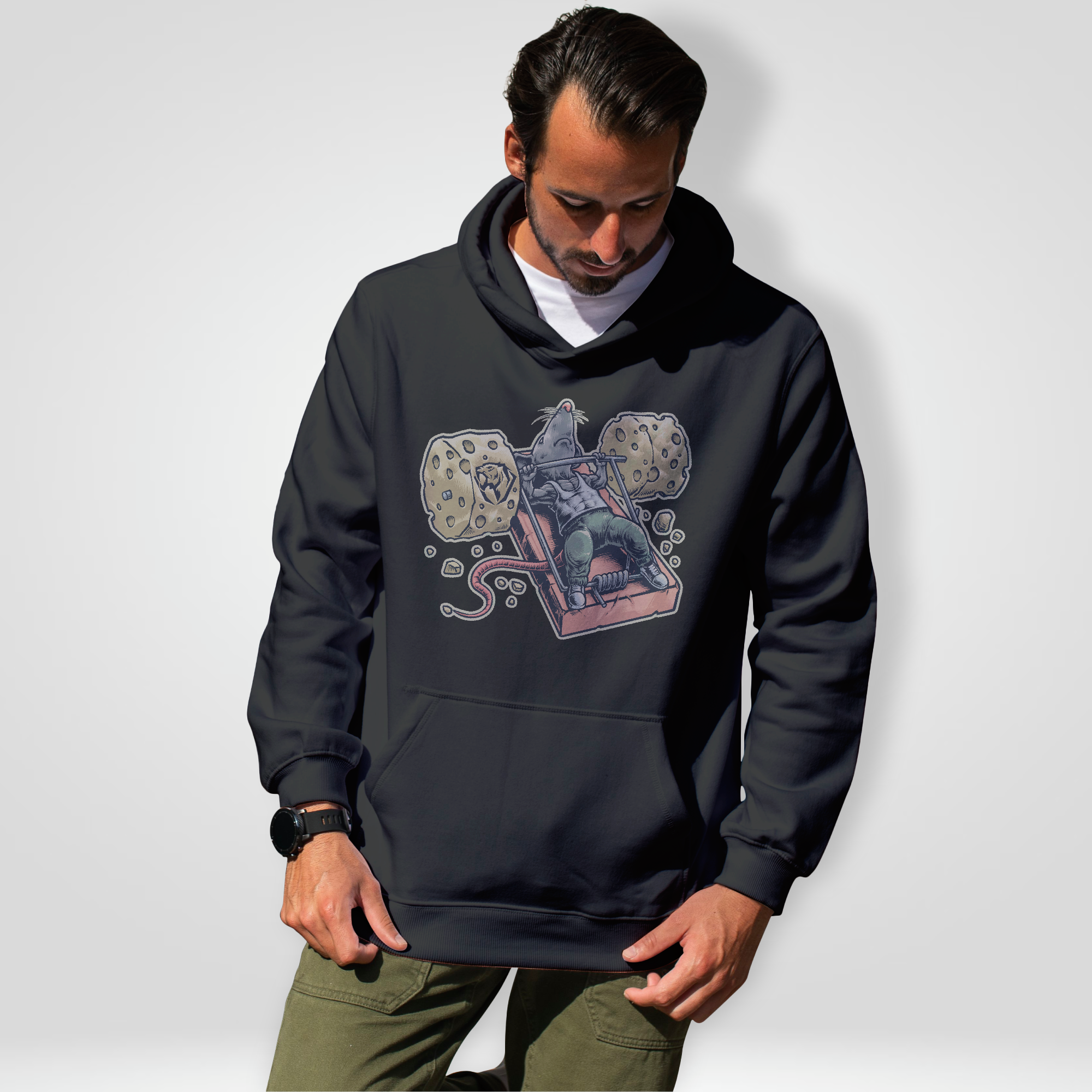 Mighty Mouse Benchpressing Hoodie (EU)